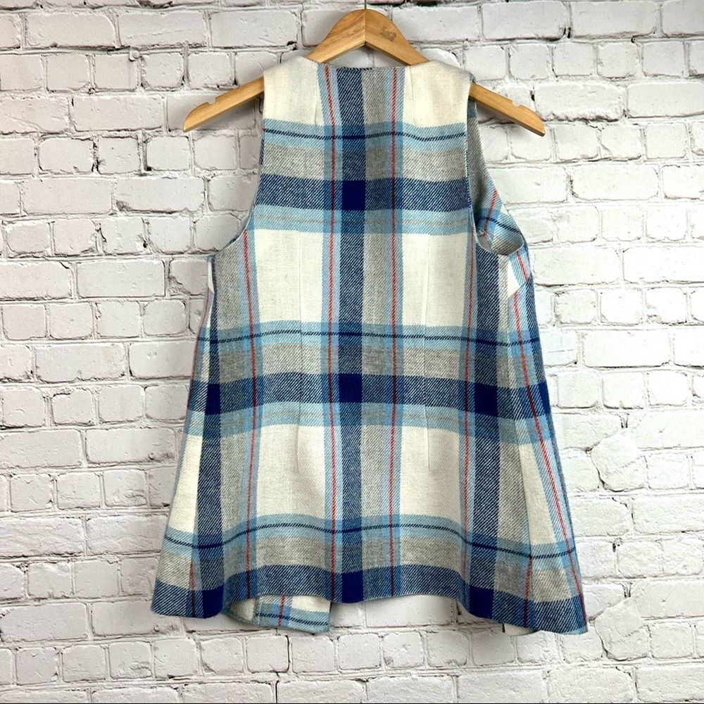 Vintage 60s Handmade Blue Flannel Wool Plaid Button Front Vest - Picture 6 of 8